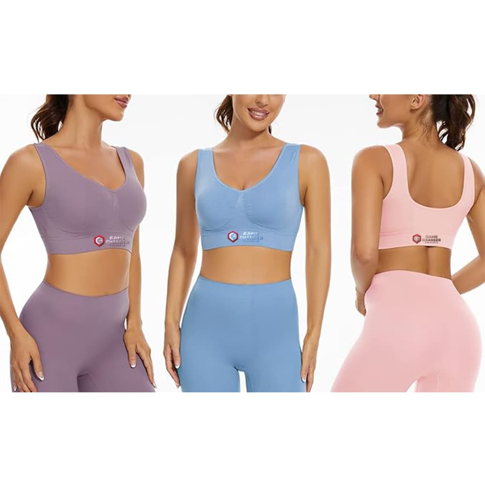 Game Changer Universe Seamless Sports Bra – Wirefree Medium Support Yoga Bra (3-Pack)